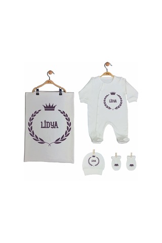 Pia Baby Gl 2006 İsme Özel Taçlı Beşli Tulum Set Krem