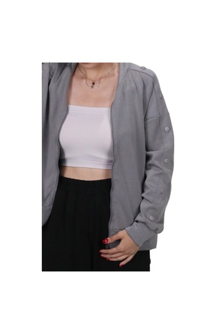 Kadın Modal Kumaş Dik Yaka Rahat Kalıp Gri Ceket Hırka Gri