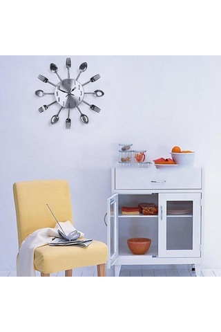 Homyl Mutfak Duvar Saati Kaşık Çatal Sticker Odası Ev Dekorasyonu Siyah