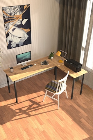 Viva L Çalışma Masası Bilgisayar Masası Ofis Masası 150x55 Atlantik Çam  -  Siyah