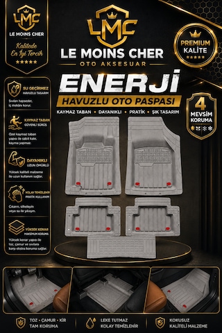 Volkswagen Crafter Panelvan Havuzlu Oto Paspası Kaymaz Taban Dayanıklı Enerji Gri