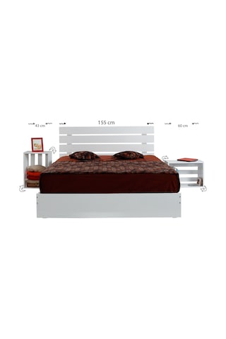 Pasifichome Huga Çift Kişilik Beyaz Ahşap Karyola Komodin Takım 150X200 Cm