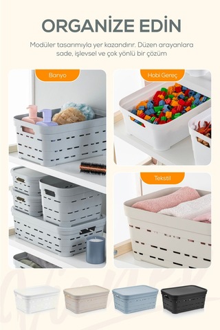 4'lü Kapaklı 5 Litre Delikli Saklama Kutusu Antrasit Antrasit