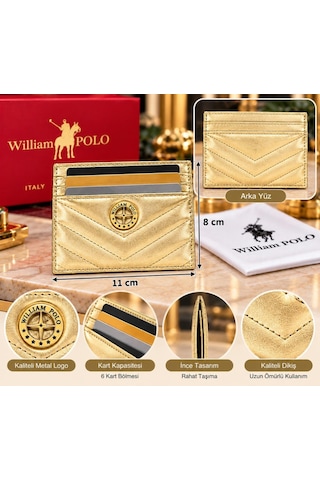 Williampolo Anka Hakiki Deri Unisex Kartlık-ince Tasarım Gold