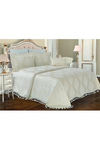Larissa Pamuk Polyester Jakar Kumaş Krem Yatak Örtüsü Seti 7 Parça 260x270 Cm 357 Krem