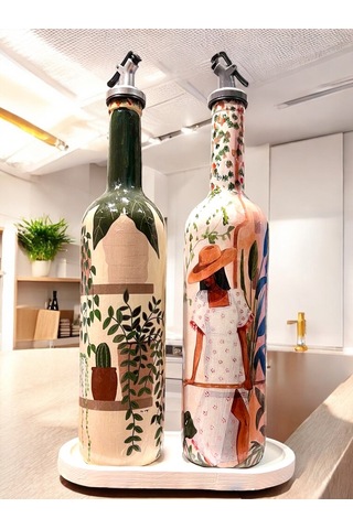 Latin Amerikalı Kadın Ve Kaktüs Desenli Özel Tasarım Yağdanlık-sirkelik Sosluk Seti- Ev Ve Mutfak De Krem