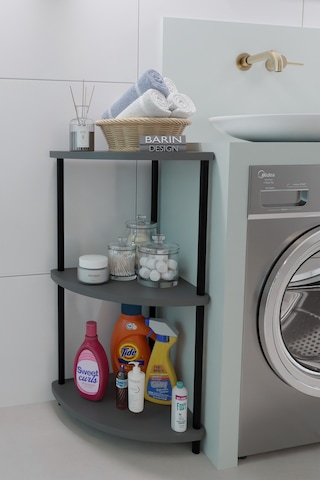 Kompakt 3 Katlı Köşe Raf Modern Çok Amaçlı Raf Banyo, Çamaşır Odası Düzenleyici Şık Köşe Ünitesi Antrasit