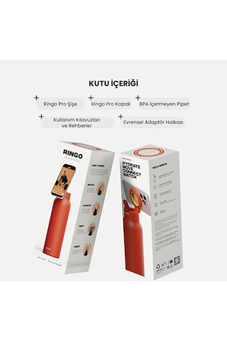 Ringo Pro Manyetik Telefon Tutuculu Termal Paslanmaz Çelik Su Şişesi Pipetli Kapak 24 Oz / 710 Ml Turuncu