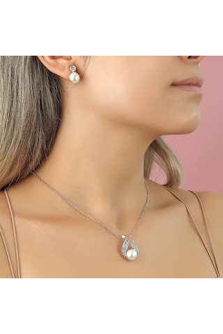 Forentina İnci Modeli Kolye Küpe Set  Ps1596