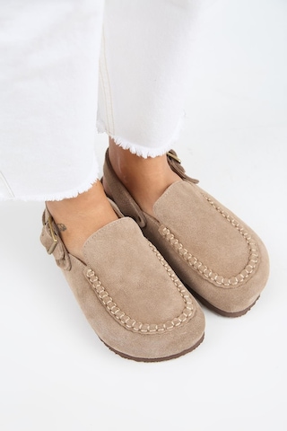 Manijero Alba Mnr.010.01 Kadın Vizon Günlük Hakiki Deri Sandalet Terlik Vizon