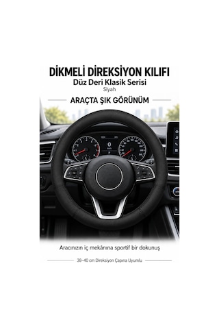 Trobus Peugeot Rifter 2024 Ve Sonrası Uyumlu Dikmeli Direksiyon Kılıfı Düz Deri Klasik Siyah
