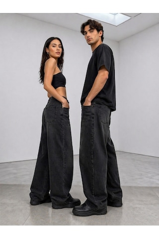 St.poll Eskitme Lacivert Yıkama Unisex Baggy Jeans Pantolon