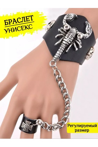 Tevdı Akıllı Deri Bileklik Zincirli Scorpion Rock Tarz 198606671 Siyah