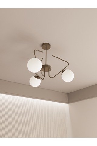 Lunor Eskitme Metal Beyaz Cam Küre Başlıklı Modern 3'lü Avize