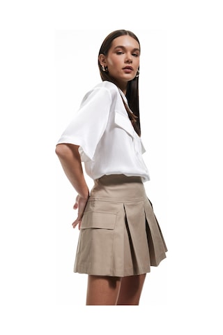 Koton Pamuklu Gabardin Kumaş Kargo Cepli Mini Pileli Şort Etek Taş 5sak70049ew Taş