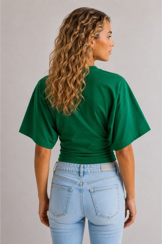 Overmax Bele Oturan Oversize Kollu Premium Crop Bluz Yeşil - 880759104 Yeşil