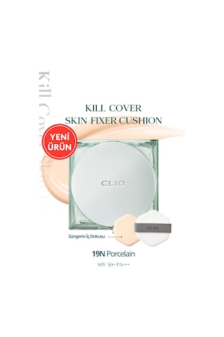Kalıcı, Mat Cushion Fondöten Clıo Kill Cover Skin Fixer Cushion + Refil 19n Porcelain Spf50+ Pa+++ 19
