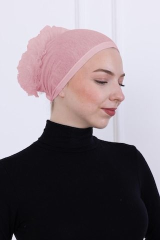 Fırfırlı Önden Dikişli Penye Bone - Kadın Tesettür Bağlamalı Topuz İç Bone-pembe Pembe