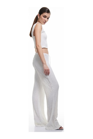 Koton Beli Bağlamalı Dokulu Bol Düz Paça Pantolon Ekru 5sak40001ek