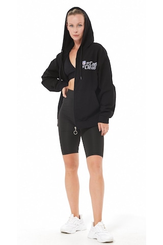 Siyah Kanguru Cep Nfl Baskılı Fermuarlı Sweatshirt Siyah