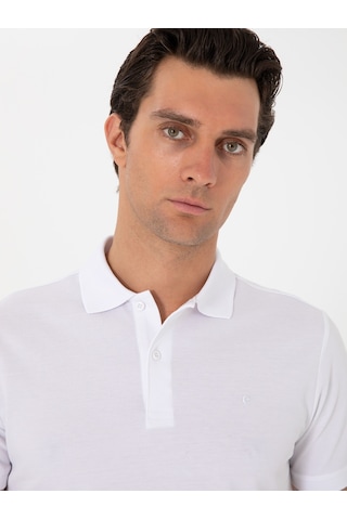 Beyaz Slim Fit %100 Pamuk Polo Yaka T-shirt