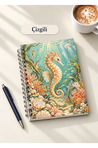 Masalsı Deniz Altı Su Altı Bahçesi Temalı 2'li Set A5 Metal Spiralli Çizgili-kareli Karton Kapak Masalsı Deniz Altı Su Altı Bahçesi Temalı 2'li Set A5 Çizgili-kareli Defter