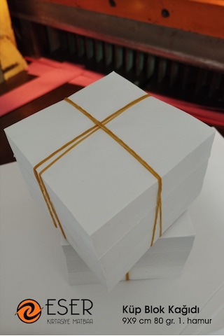 Eser Küp Blok Kağıdı 9x9 cm 80 gr. 1. hamur beyaz kağıt (500 sayf