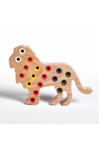 Ahşap Eğitici Doğal Renkli Aslan Tak Çıkar Montessori Oyuncak