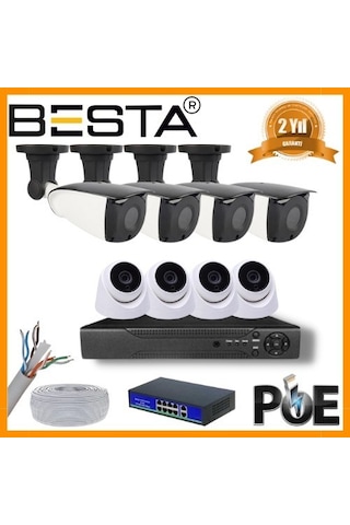 5 Mp 4 İç Mekan 4 Dış Mekan Kameralı Ip Poe Güvenlik Seti