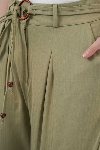 Gabria Kemerli Duble Paça Keten Pantolon Haki