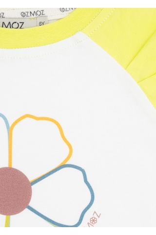 Organik Pamuk Çiçek Desenli Reglan Kol Kız Çocuk Tshirt 001