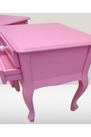 Komodin 2adet 90358 Klasik Kayın Aslan Ayak Parlak Pembe Lake Çift Çekmece Elyapım