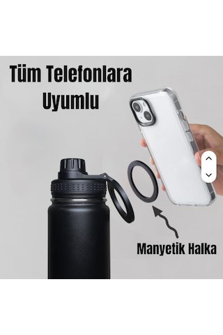Paslanmaz Çelik Termos 780 Ml-manyetik Telefon Tutuculu Siyah
