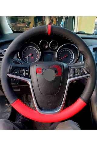 Peugeot 206+ Uyumlu Dikmeli Direksiyon Kılıfı Iki Renkli Yüzüklü Kırmızı