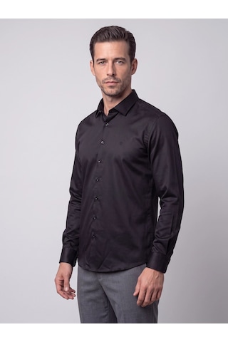 White Stone Siyah Non-ıron Pamuklu Dynamic Fit Erkek Uzun Kollu Gömlek