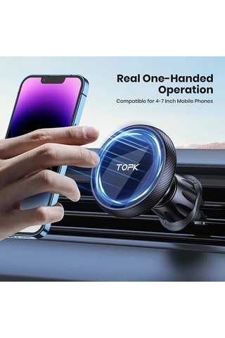 Xuweiwei Topk Manyetik Araç Telefon Tutucu Siyah İphone 15 14 13 12 Pro Max Plus Uyumlu Tek Elle Kullanım Metal Kancalı Dayanıklı Abs Su Geçirmez