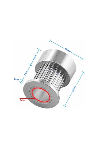 GT2 16 Diş Alüminyum Kasnak 5mm Delik Çapı 6mm Kayış Zamanlayıcı Doğrusal Hareket