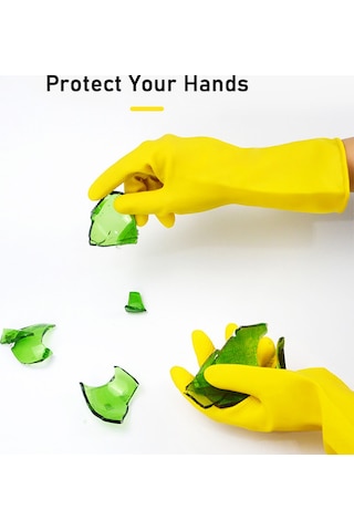 Geeksen Ev Koruma Kalın Lateks Eldiveni - Su Geçirmez Kauçuk, Yıkama Ve Ev İşleri İçin, Emniyetli Kullanim, L Beden Sarı