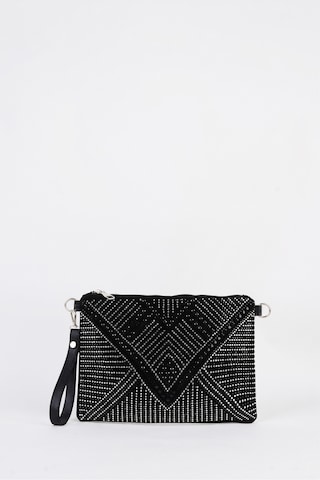 Vivaq Kadın Geometrik Gümüş Taşlı Süet Bilek Askılı Ve Zincir Askılı Portföy El Ve Clutch Çanta SİYAH