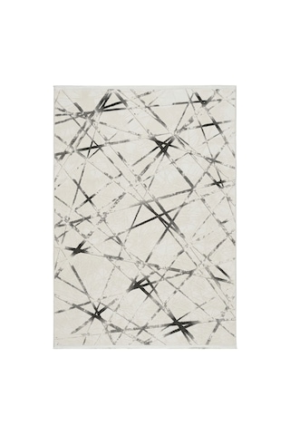 Merinos Vista %100 Akrilik Beyaz Gri Kesme Halı Yolluk Koridor Salon Halısı Geometrik Desenli 76590-95