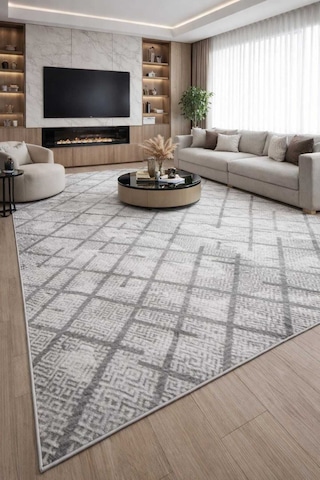 Nesrin Jel Taban Kaymaz Modern Gri Salon Koridor Kesme Hali Yolluk