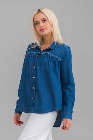Bold & Young Kadın Pis Dikişli Pamuklu Denim Kumaş Çıtçıtlı Kol Britli Kot Gömlek İndigo