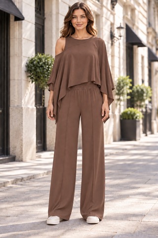 Lılac Kadın %95 Viskon Cepsiz Kahverengi Bel Lastikli Esnek Pantalon Kahverengi Kahverengi
