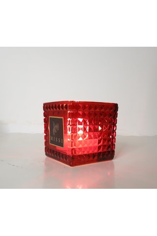 Yılbaşı Kırmızı Kristal Kare Cam Mumluk Ve Tealight Seti