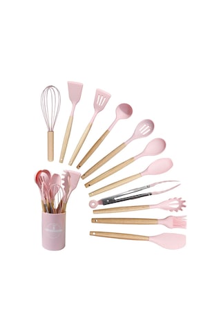 Reedark Ev Mutfak İçin 12 Parça Yemek Dereceli Silikon Set: Isıya Dayanıklı, Kaymazlı, Ergonomik Kova, Kaşık Ve Spatula Pembe, 700g Diğer