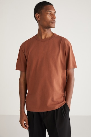 Grımelange Astons Erkek Relaxed %100 Organik Pamuk Kalın Süprem Dokuma Koyu Kahverengi T-shirt Koyu Kahverengi