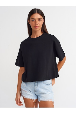 Dilvin Kısa Kollu Pamuklu T-shirt Siyah