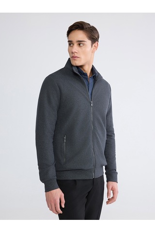 Lcwaıkıkı Classic Antrasit Standart Kalıp Dik Yaka Erkek Fermuarlı Sweatshirt