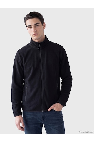 Lcwaıkıkı Classic Siyah Dik Yaka Erkek Polar Fermuarlı Sweatshirt