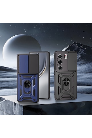 Tecno Camon 40 4g Kılıf Magnetik Standlı Kamera Korumalı Mkst Sürgülü Vega Kapak - Mavi Mavi